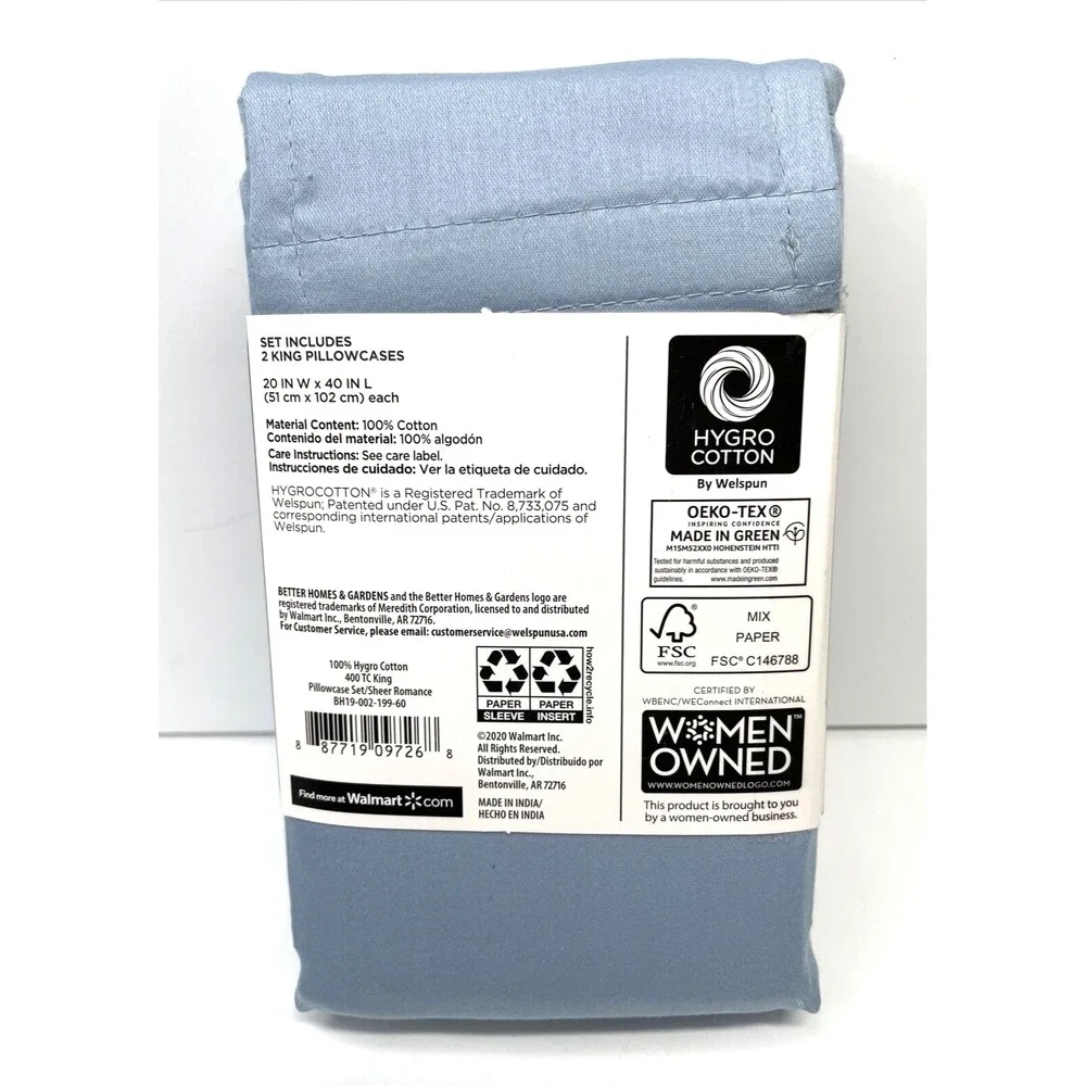 Better Homes & Gardens King Size Performance Pillowcase Set - Blue Sheer Romance